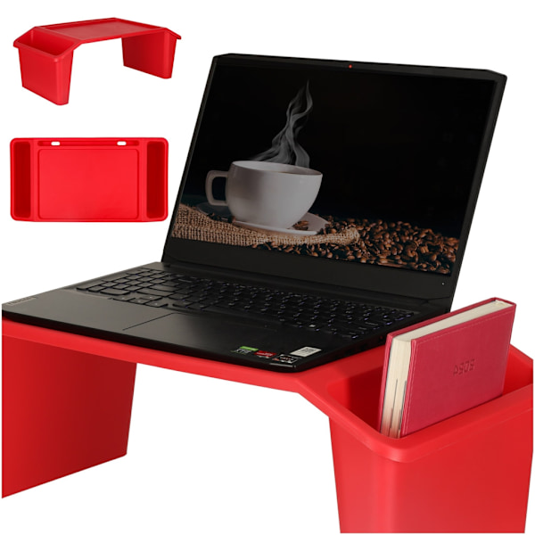 Laptopbord med rött arrangör