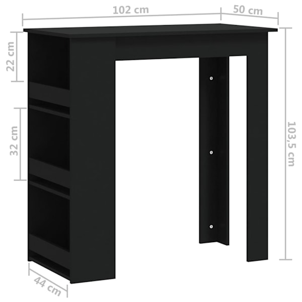 Barbord med hylder sort 102x50x103,5 cm konstrueret træ