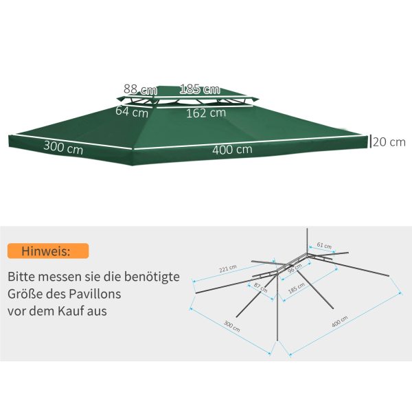 Vaihtokatto Huvimaja Katto Puutarha Huvimajaan, Polyesteri, 3X4M, Vihreä