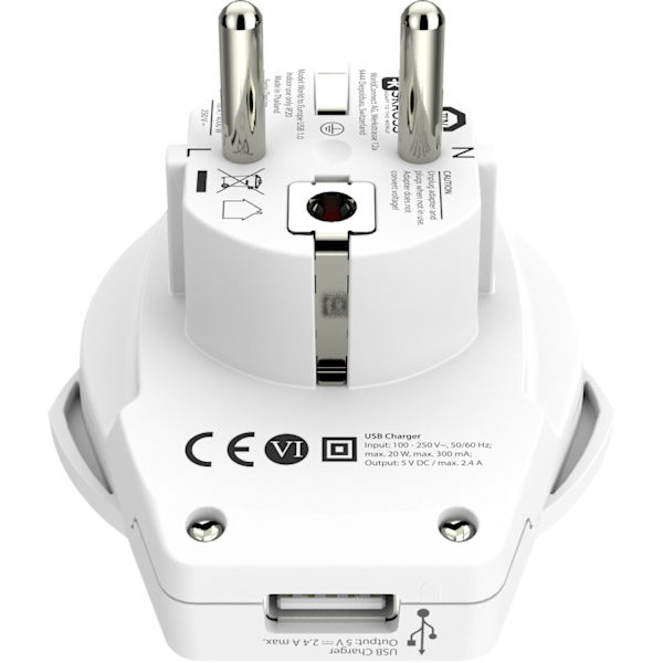 Rejseadapter World to Europe USB-A 12W jordet