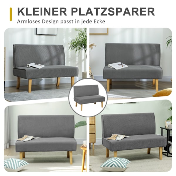 2-personers sofa, sofa i fløjlsmønster, træben, polstret sofa, dobbeltsofa til soveværelse, stue, 110 x 62 x 85 cm, grå