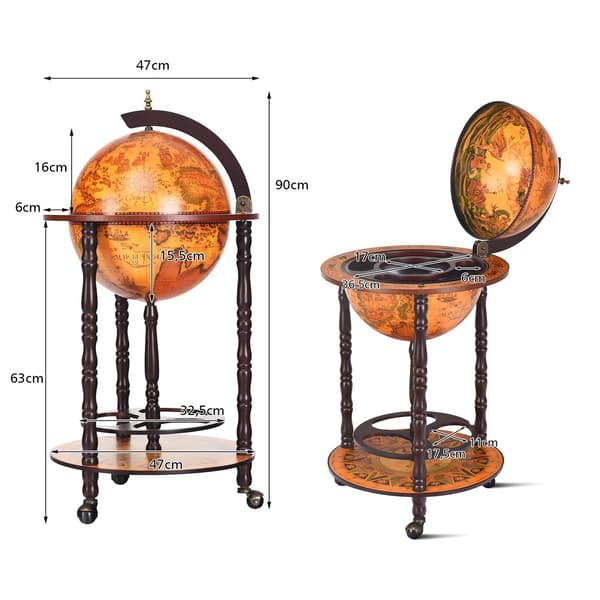Rolling globe viiniteline Globe Bar pyörillä viinille 47 x 47 x 90 cm ruskea