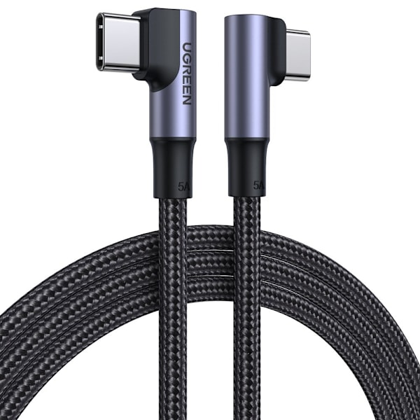 Vinklad flätad kabel USB-C Quick Charge PD 100W 2m svart