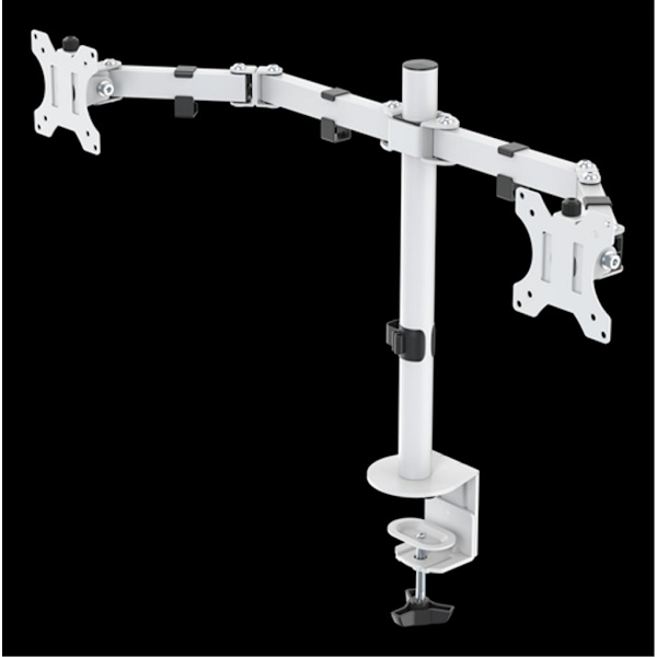 DELTACO GAMING WA86 Skrivbordsfäste med dubbla skärmar, 13"-32" skärmar, VESA 75x75-100x100 - Vit Vit