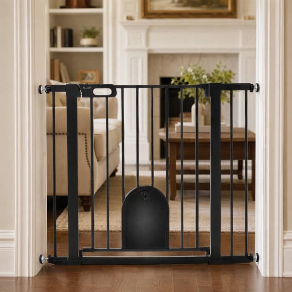 Säkerhetsgrind för husdjur, stål, justerbar 75-103 cm, svart