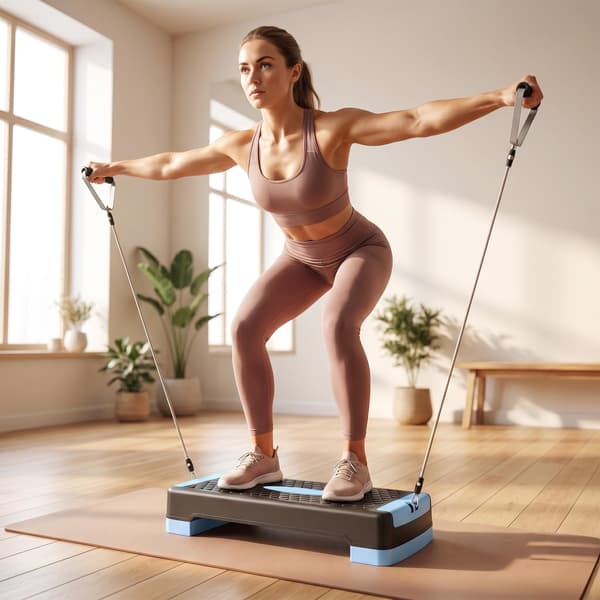 Justerbar aerobisk stepmaskin med motståndsband, blå