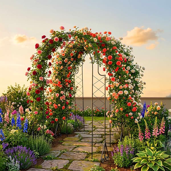Rose Trellis trädgårdsbåge, svart metall, design med 3 bågar