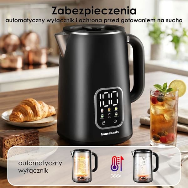 Ledningsfri elkedel 1,7L, Smart temperaturkontrol, Sort