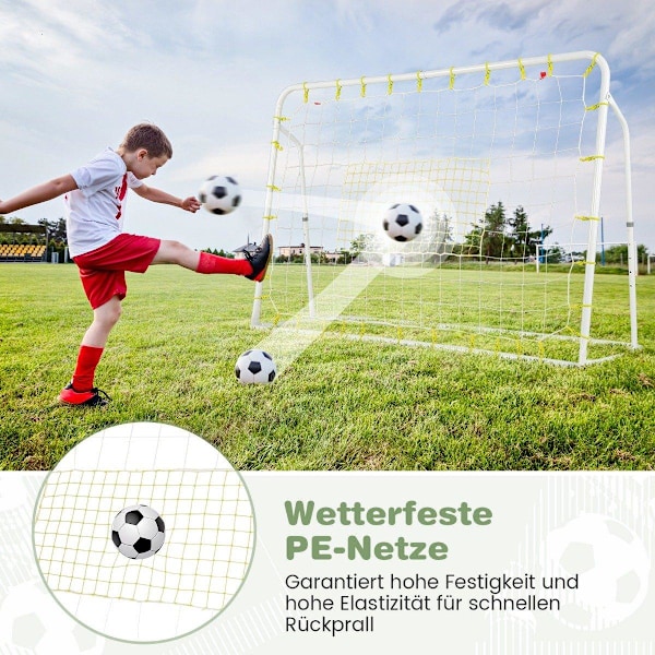 2 i 1 fodboldmål & rebounder fodboldmål 187 x 60 x 102-122,5 cm børnefodboldmålsæt højdejusterbar hvid