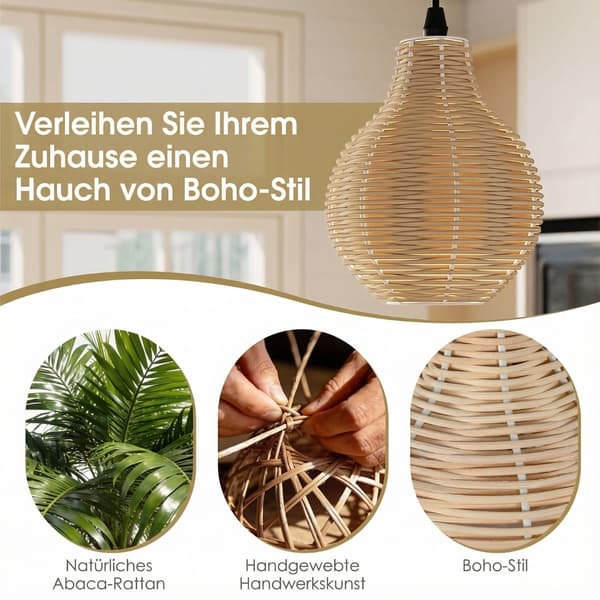 Boho-rottinkiriippuvalaisin, 3 valoa, säädettävä korkeus