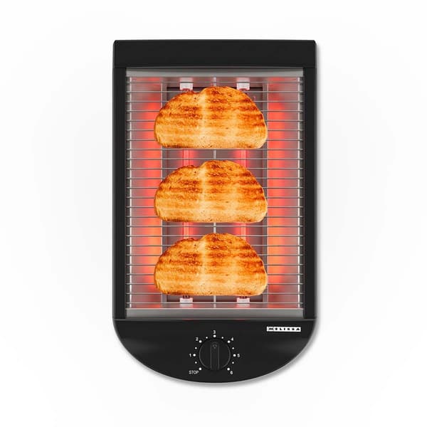 Platt brödrost, 600W, Timer, Avtagbar smulbricka, Svart