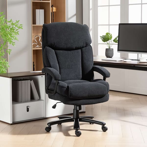 Ergonomisk kontorstol, fløjlslook, høj ryg, sort, 200 kg kapacitet
