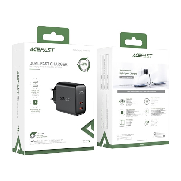 2x USB-C 40W nätladdare PPS PD QC 3.0 AFC FCP svart