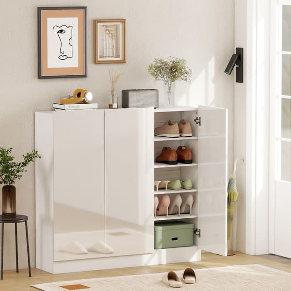 Skoskab, 10 hylder, ventilation, soft-close, hvidt træ