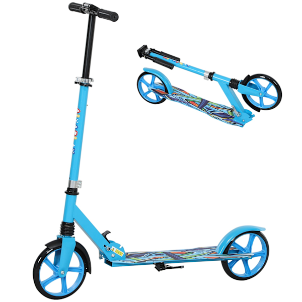 Sparkcykel Barns hopfällbar barnsparkcykel med justerbar styrhöjd, 2 stora hjul, bakre stänkskyddsbroms, sparkskoter för barn från 6-12 år Blå Aosom