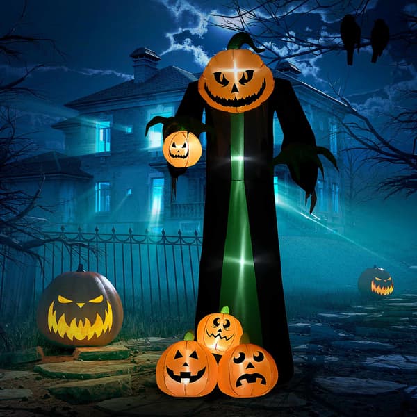 Uppblåsbart 2,4m LED-pumpaspöke för Halloween-dekoration utomhus