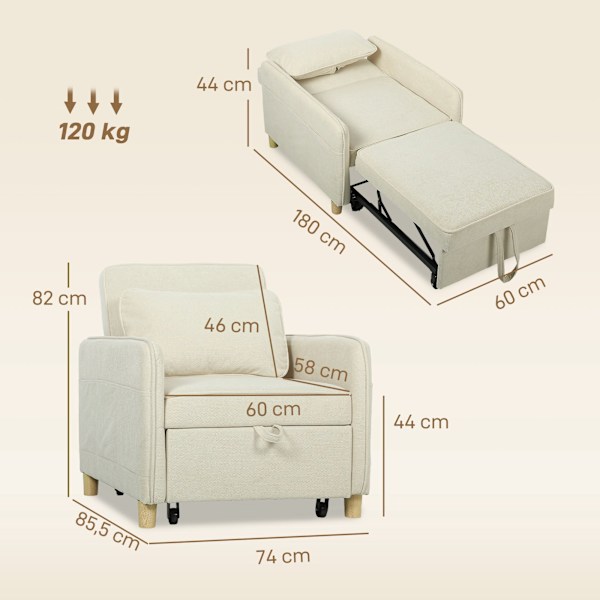 Sovestol med skumpolstring, beige stof