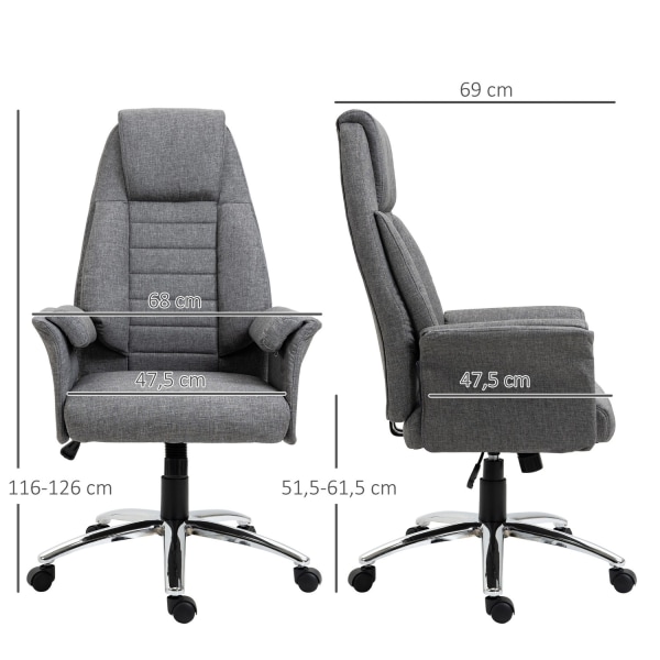 Drejestol Executive Chair Kontorstol Skrivebordsstol Højdejusterbart Stof + Metal 68 X 69 X 116-126 Cm (Grå)