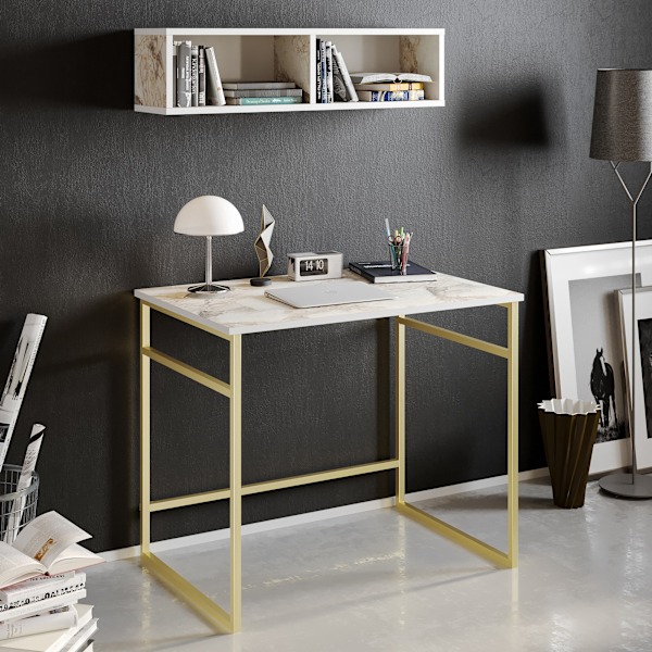 Study Desk Gama - Hvid, Guld