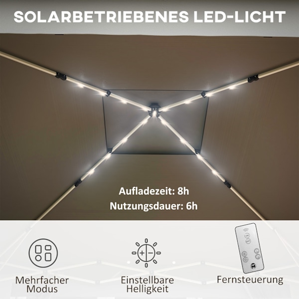Outsolny Vikpaviljong Ca 3 X 3 M, Paviljong Med Led, 4 Nätgardiner, Sidovägg, Trädgårdspaviljong Med Vattenpåse, Dubbeltak, Bärväska, Mörkgrå.