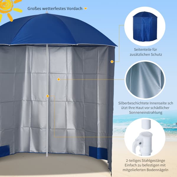 Parasol Beach Paraply Med Sidovägg, Polyester, Blå, 2,2Xh2,2M