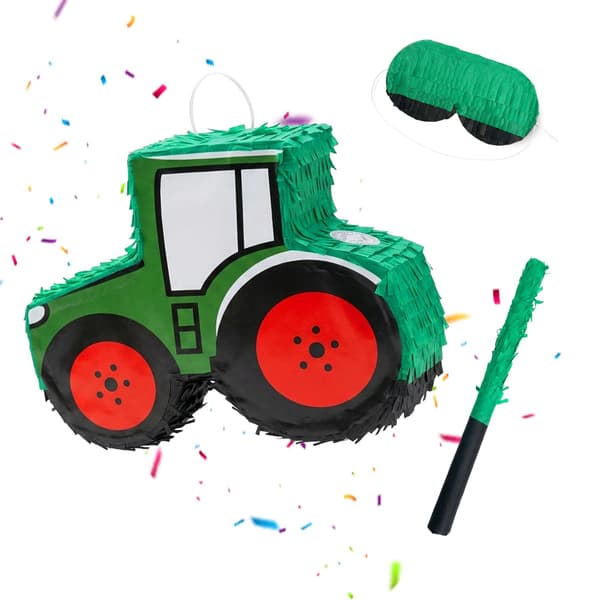 Traktor Piñata Sæt med Pind & Maske, Mørkegrøn