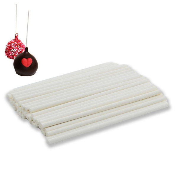 50 vita pinnar 11,5 cm för klubbor och cake pops, miljövänliga