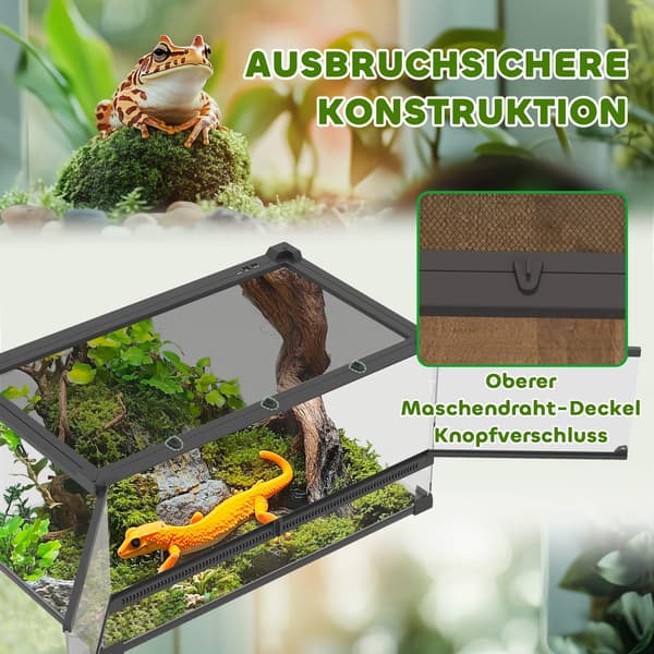 Glasterrarium til krybdyr, vandtæt base, sikker lås