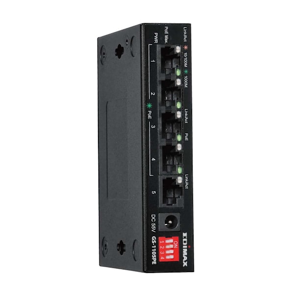 Long Range 5-Port Gigabit PoE+ Switch med 4 PoE+ porte og DIP-switch