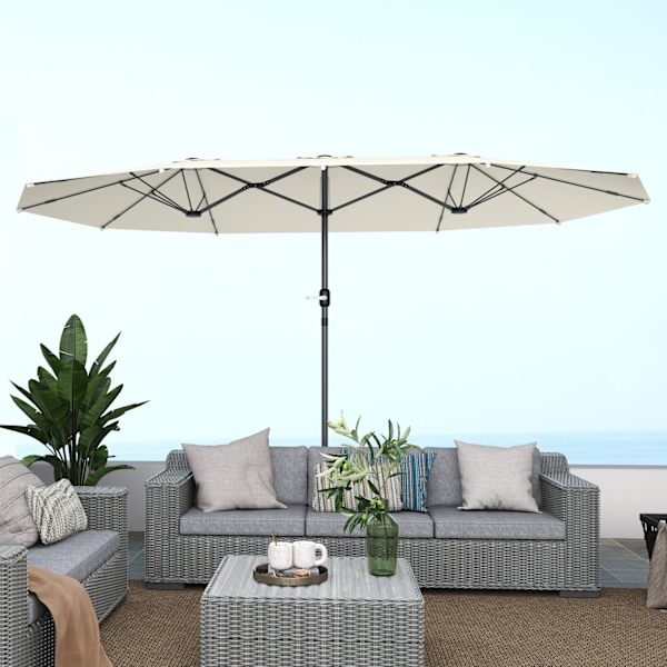 Dobbelt Parasol 436 x 260 cm, UV Beskyttet Stål Parasol med Håndsving, Oval Balkon Paraply Strand Paraply Vindtæt Stald Marked Paraply Krank Paraply t