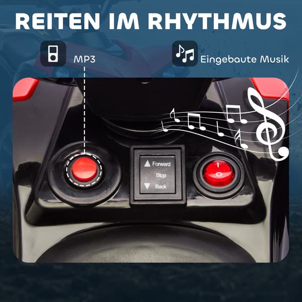 Barnens elektriska fyrhjuling 6V med fram/bak, musik, LED