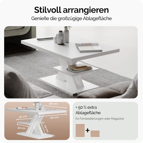 Soffbord, Vitt 90x60x45 cm, Extra förvaring