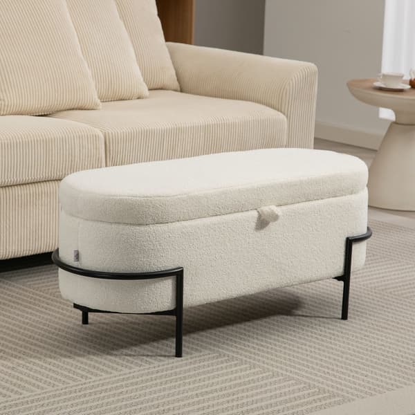 Förvaringsfotpall, krämfärgad fleece, stålben