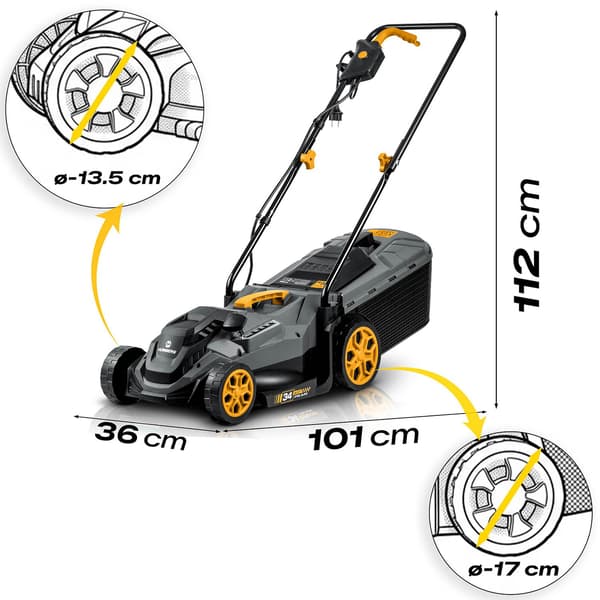 Elektrisk gräsklippare, 1400W, 34 cm klippbredd
