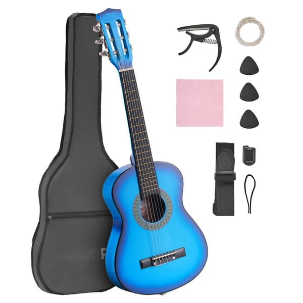 Klassisk gitarr 30-tums startpaket, nylonsträngar, blå