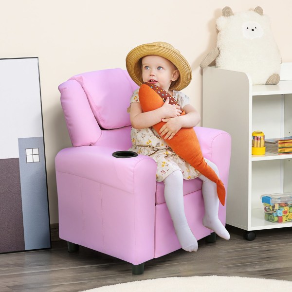 Børnesofa Hvilefunktion Børnelænestol 3-6 År Pink Kopholder 62X56X69Cm