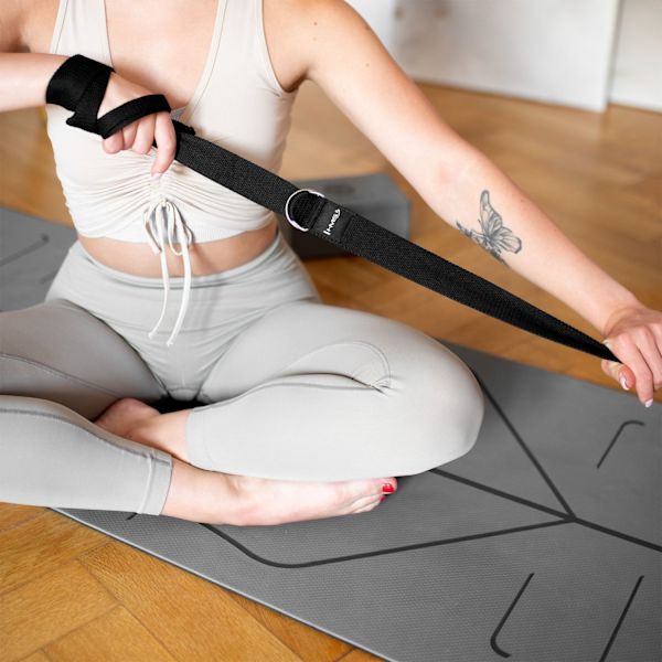 Yogasæt – Grå TPE måtte, blok, rem