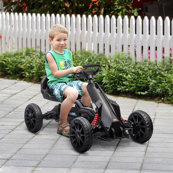 Karting-poljinauto käsijarrulla, säädettävä istuin, eteenpäin- ja peruutusvaihde, poljinauto lastenajoneuvo Kettcar lapsille 3-8 v musta
