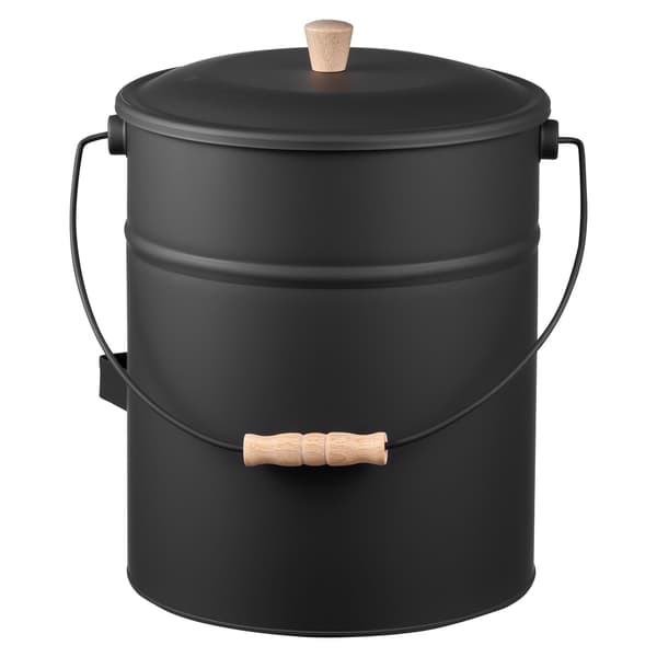 Askhinkset för eldstad, 15 l med lock, spade och borste