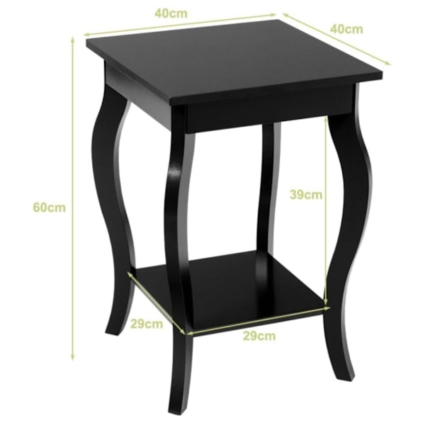 Sidebord med hylde med buede ben, sofabord, sofabord, 40 x 40 x 60 cm, sort
