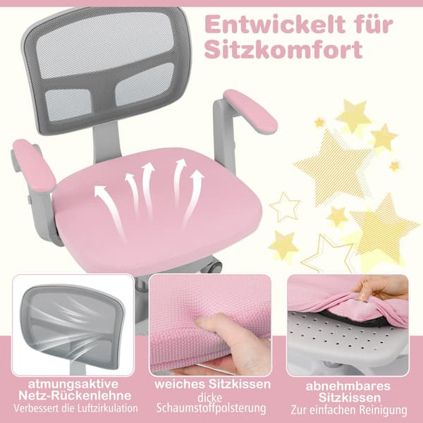 Børnekontorstol, justerbar højde 41-52 cm, lyserød