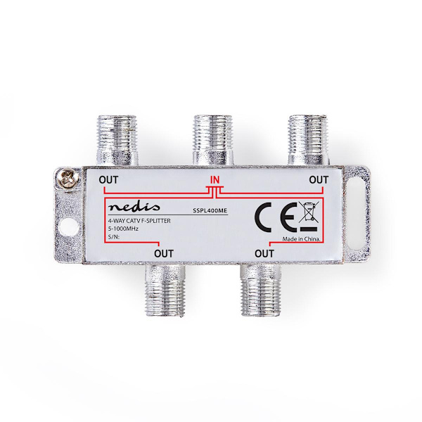 CATV Jakaja | 5 - 1000 MHz | Kytkentävaimennus: 8.0 dB | Lähtöliitäntöjen määrä: 4 | 75 Ohm | Sinkkiä Alloy