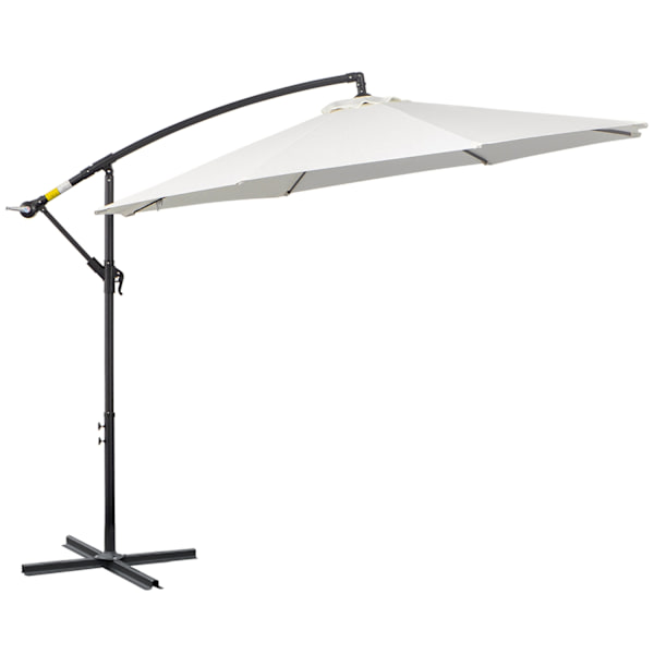Parasol Cantilever Parasol Med Håndsving, Stålramme & Polyester Stof, Creme, Ø3X2,5M