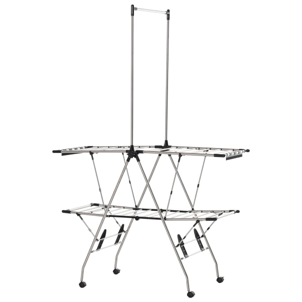 Vaatteiden Tuuletin Teleskooppitangoilla, Kuivausrumpu, Vaateteline, Kuivausrumpu, Kokoontaitettava, Iso Kuivaushuone, Ruostumaton Teräs, 138,5X63X208