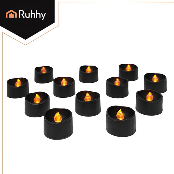 LED-värmeljus, svarta, 12-pack, 3,6 cm, batteri ingår
