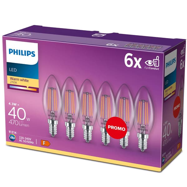 6 kpl LED E14 Crown 4W (40W) Kirkas 470lm