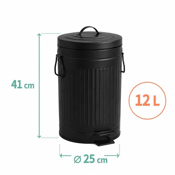 Sort retro pedalspand, 12 l – blødt lukkende affaldsbeholder
