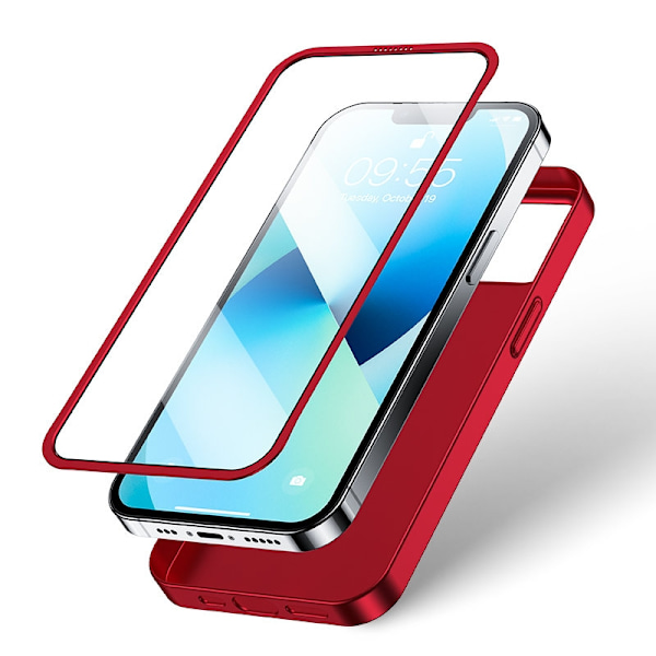 Cover til iPhone 13, bag- og fronthus + hærdet glas, rød