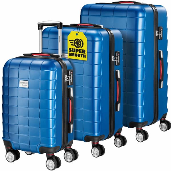 Hårdt bagagesæt, 3 dele, blå, 40-105 liter