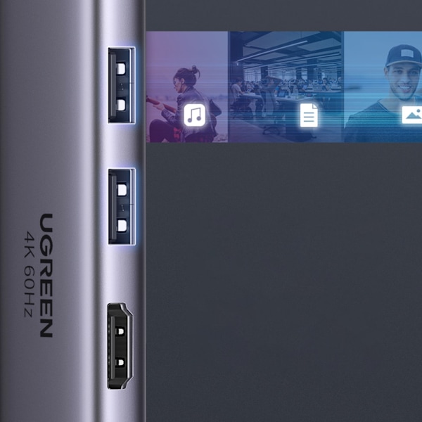 6-i-1 multifunktionel USB-C HUB - 2x USB HDMI 4K SD og TF kortlæser USB-C PD 100W grå